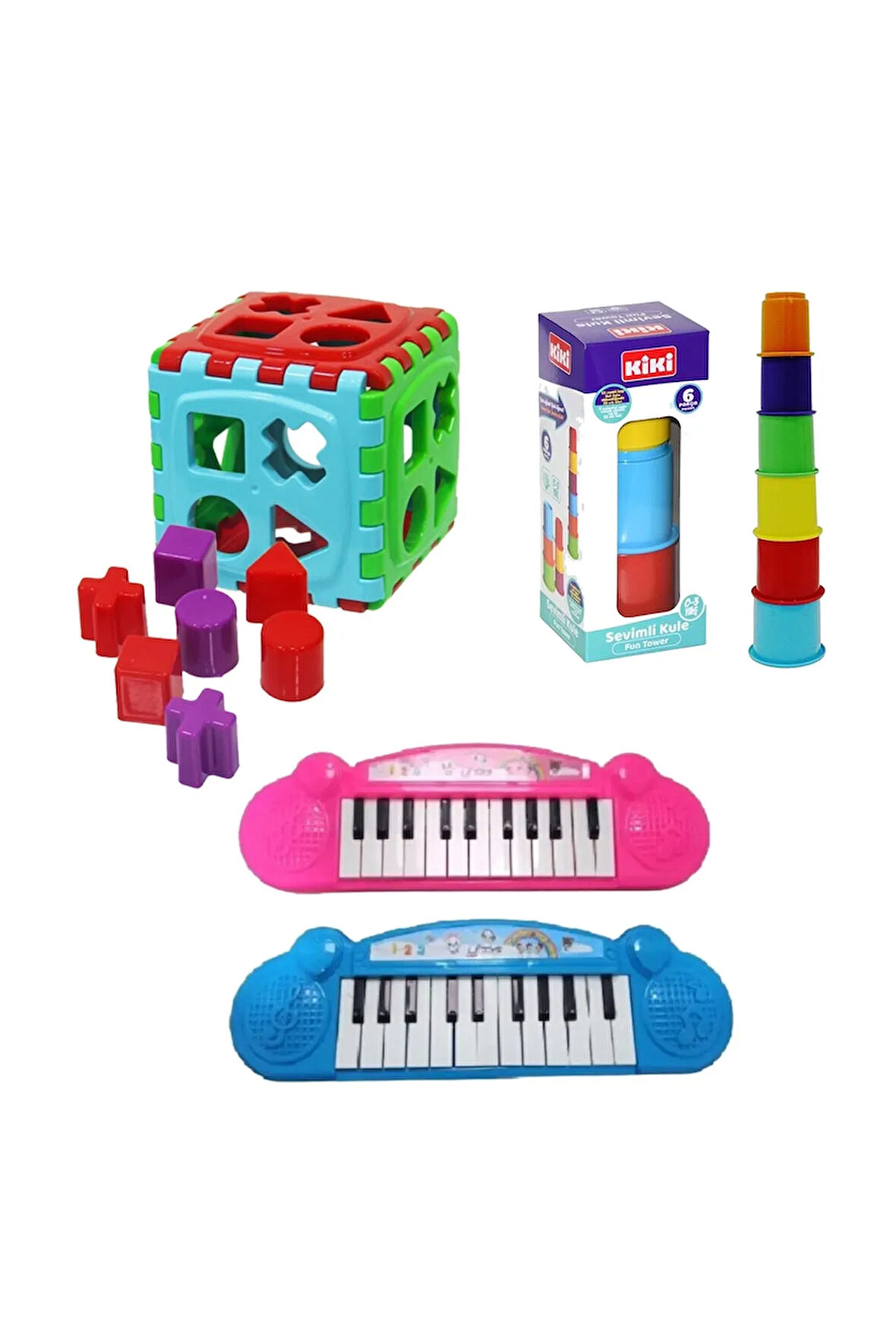 Eğitici Bebek Oyuncak Puzzle Bultak - Sevimli Silindir Kule - Ilk Piyanom - 3lü Set