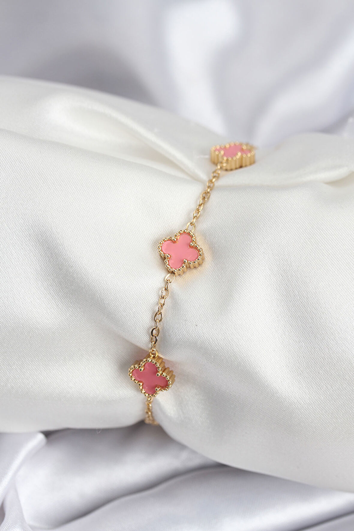 316L Çelik Gold Renk Pembe Baby Boy Yonca Kadın Bileklik - TJ-BB7946