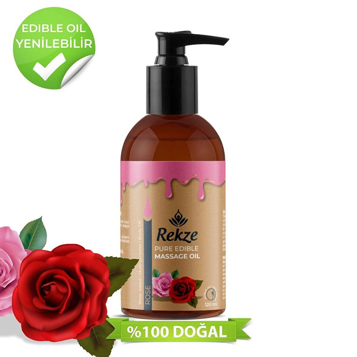 Rekze 2 Adet Gül Aromalı Nemlendirici Kokulu Erotik Vucut Masaj Yagı 120 ml