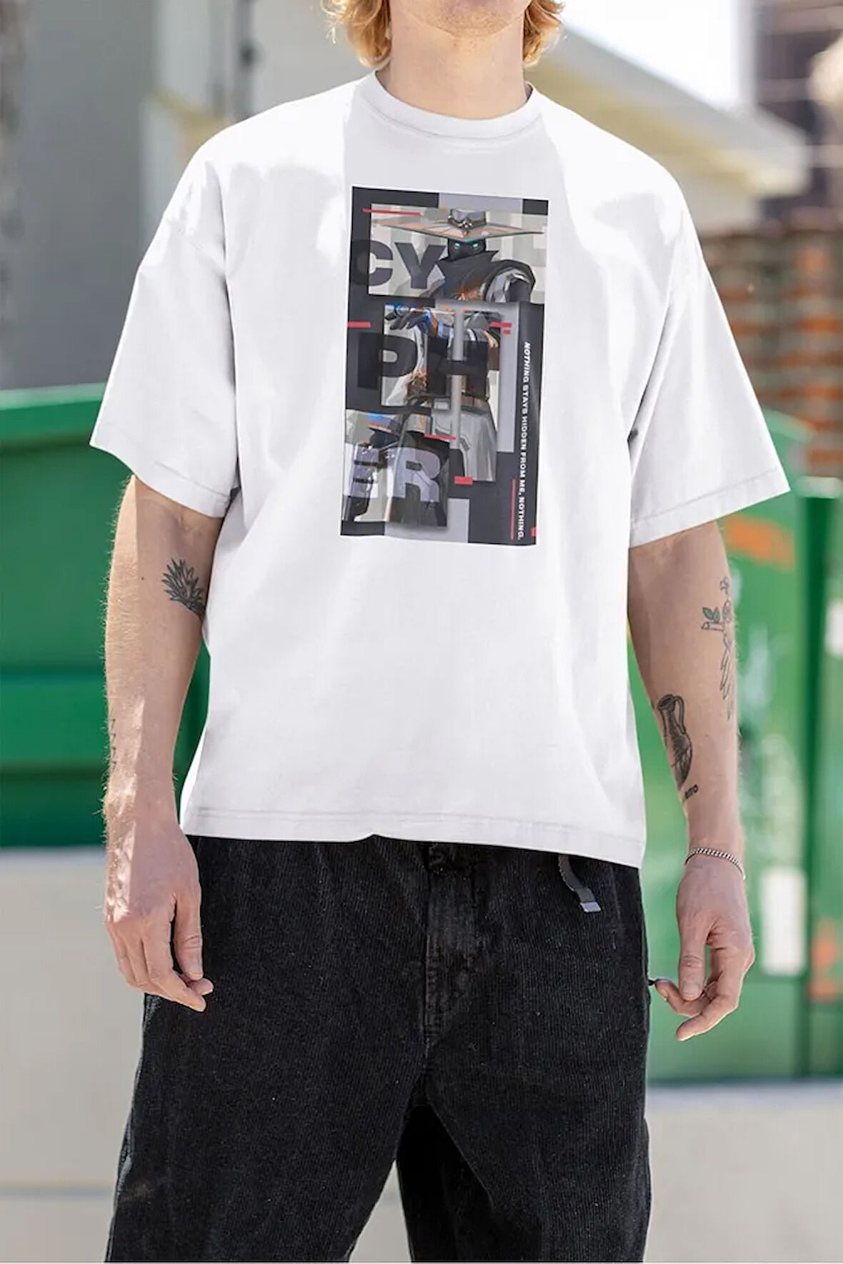 Oyun Karakteri Cypher Baskılı Unisex Oversize Vaalorant Tişört