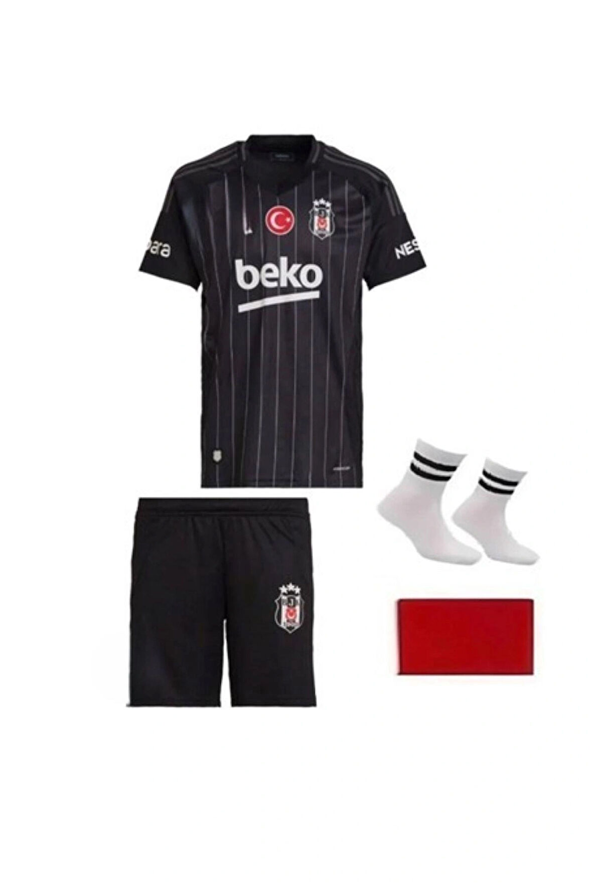 beşiktaş siyah isimsiz çoçuk alt üst futbol forma takımı bileklik+çorap hediye yeni sezon