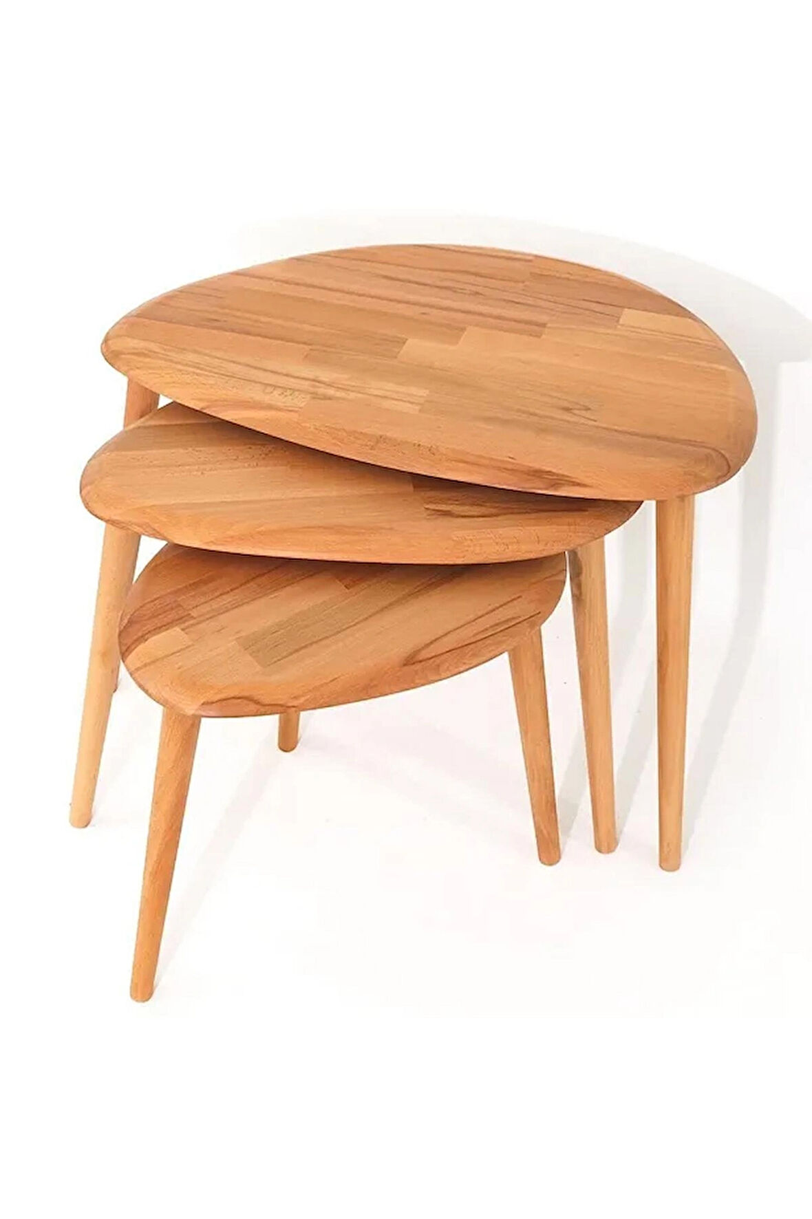 Fawdecor Naturel Masif Doğal Tekli, 2'li, 3'lü Zigon Sehpa Set, Modern Masif Yan Sehpa 3'lü
