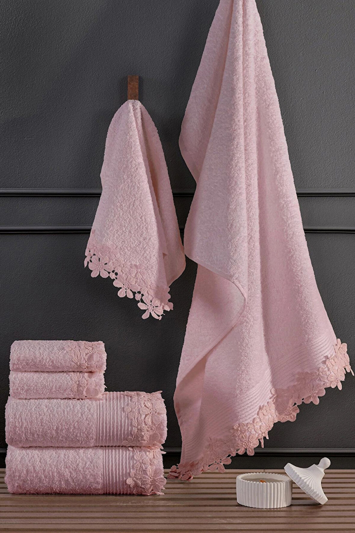 Rosa 6 Adet Güpürlü Dantelli Havlu Seti | Çeyiz Havlusu | Mutfak Havlusu | Banyo El Yüz Havlusu