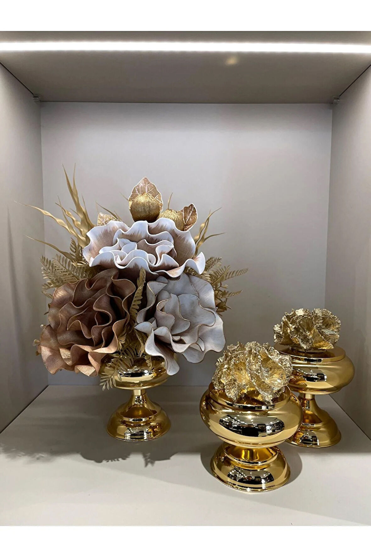 Yapay Çiçekli 3 Parça Set Gold No:1