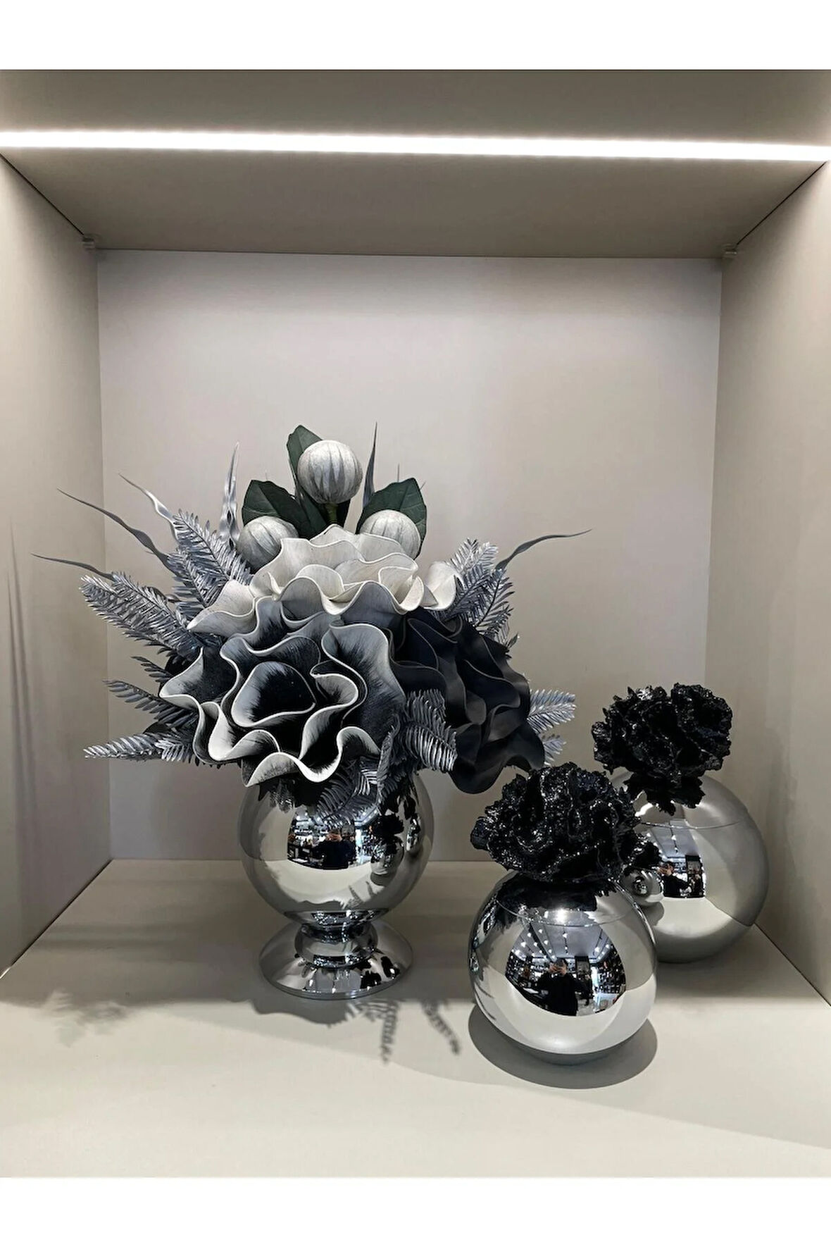 Yapay Çiçekli 3 Parça Set Gümüş No:3