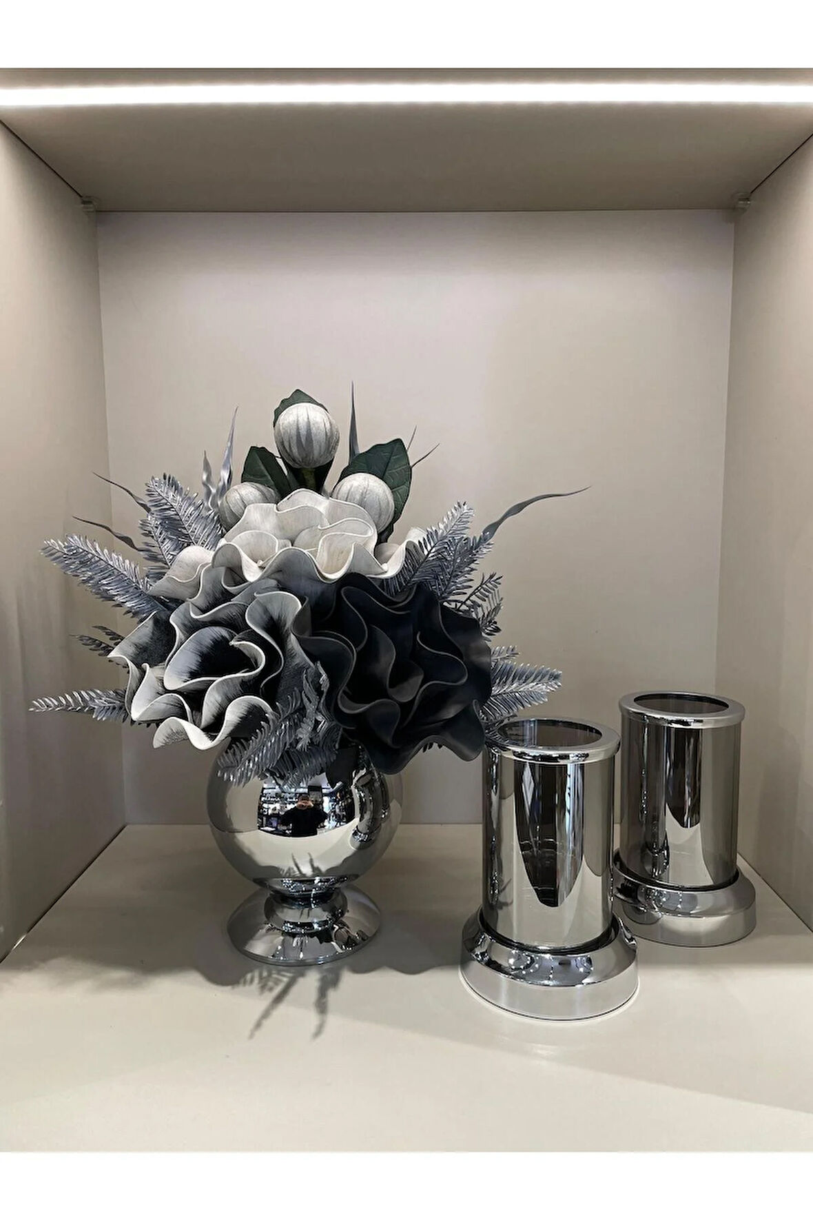 Yapay Çiçekli 3 Parça Set Gümüş No:4