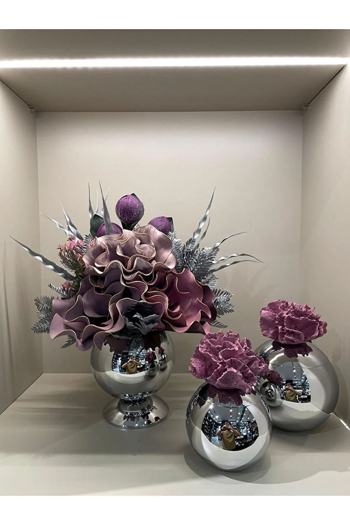 Yapay Çiçekli 3 Parça Set Gümüş No:5