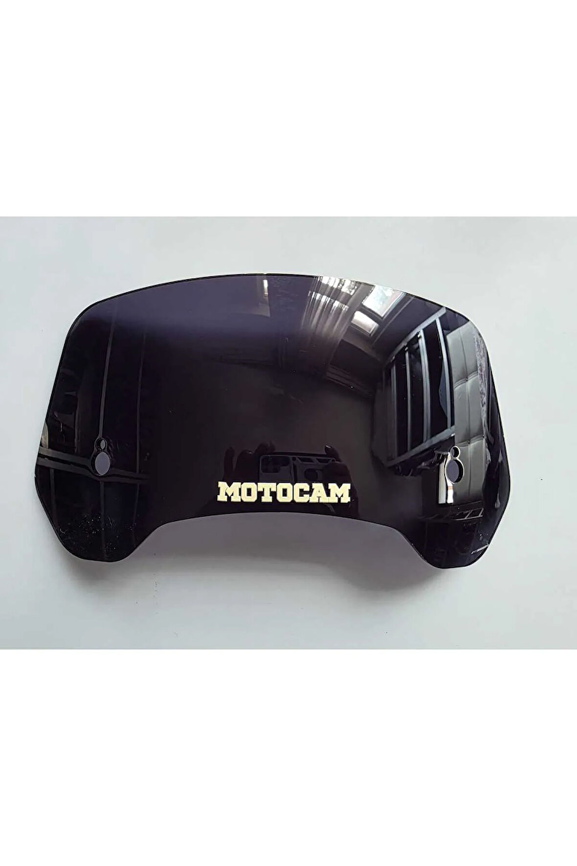 MOTOCAM Rüzgar Saptırıcı Deflektör Camı 3 Delikli 33x15cm Yuvarlak Siyah Renkli   (APARATSIZDIR)