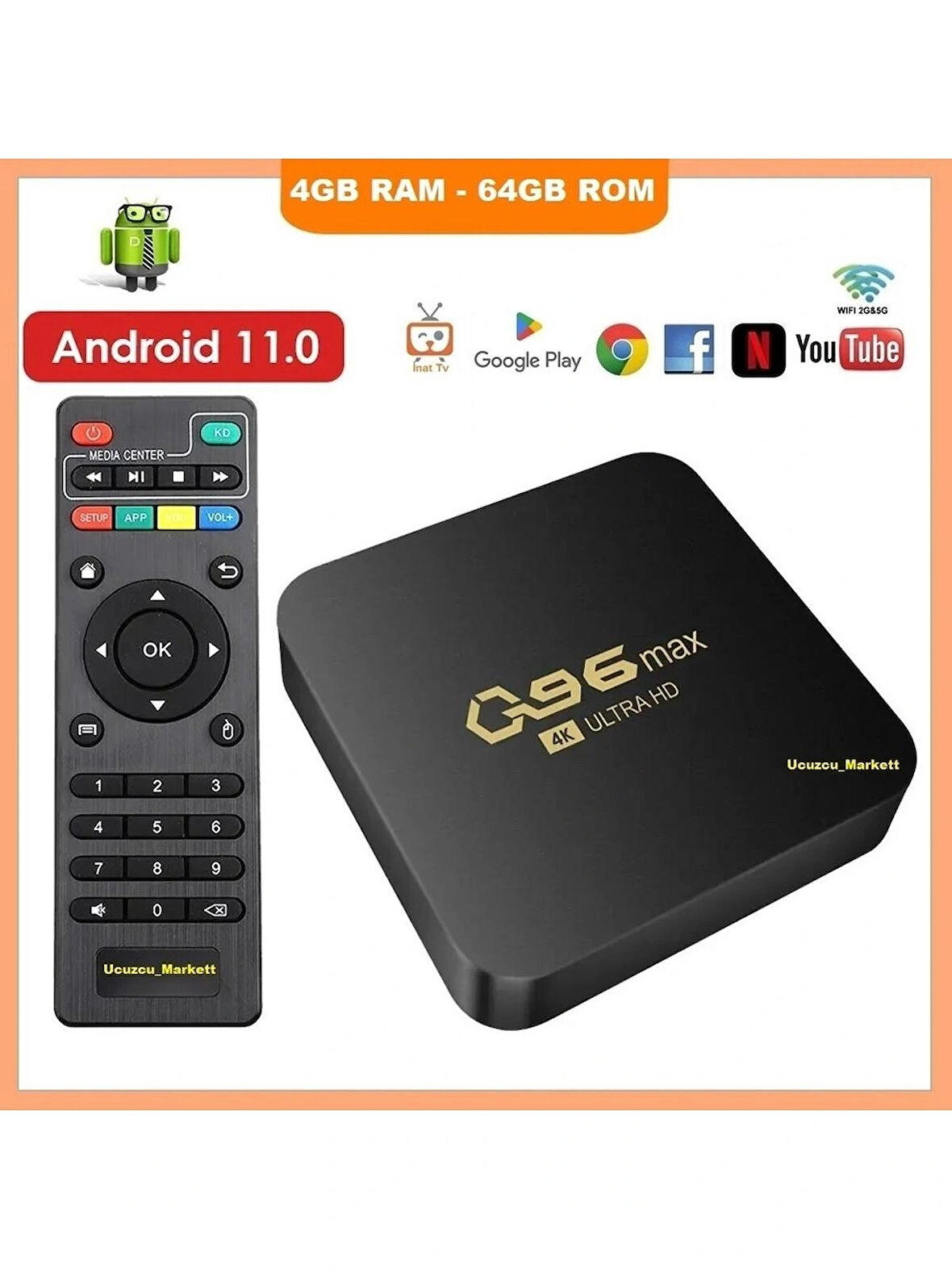 Android 11  Tv Box Q96-MAX (4gb Rom - 64GB Ram) Inat Tv Yüklenerek Gönderilecektir