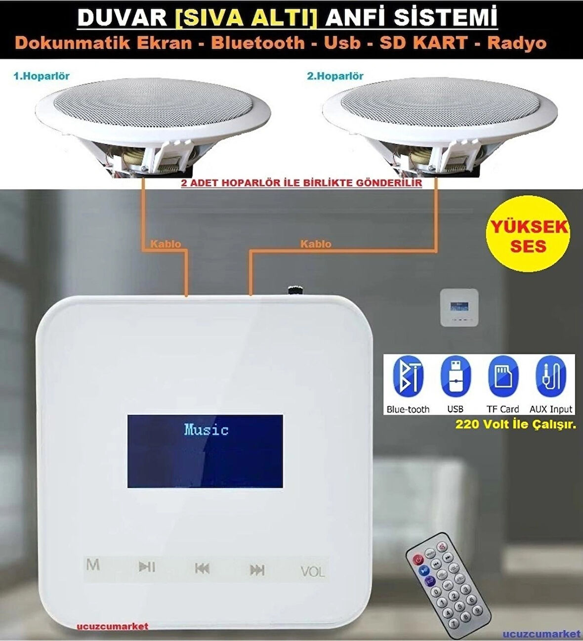 MÜZİK KONTROL DOKUNMATİK ANFİ [SIVA ALTI] (BLUETOOTH-USB-SD KART-RADYO-KUMANDALI)