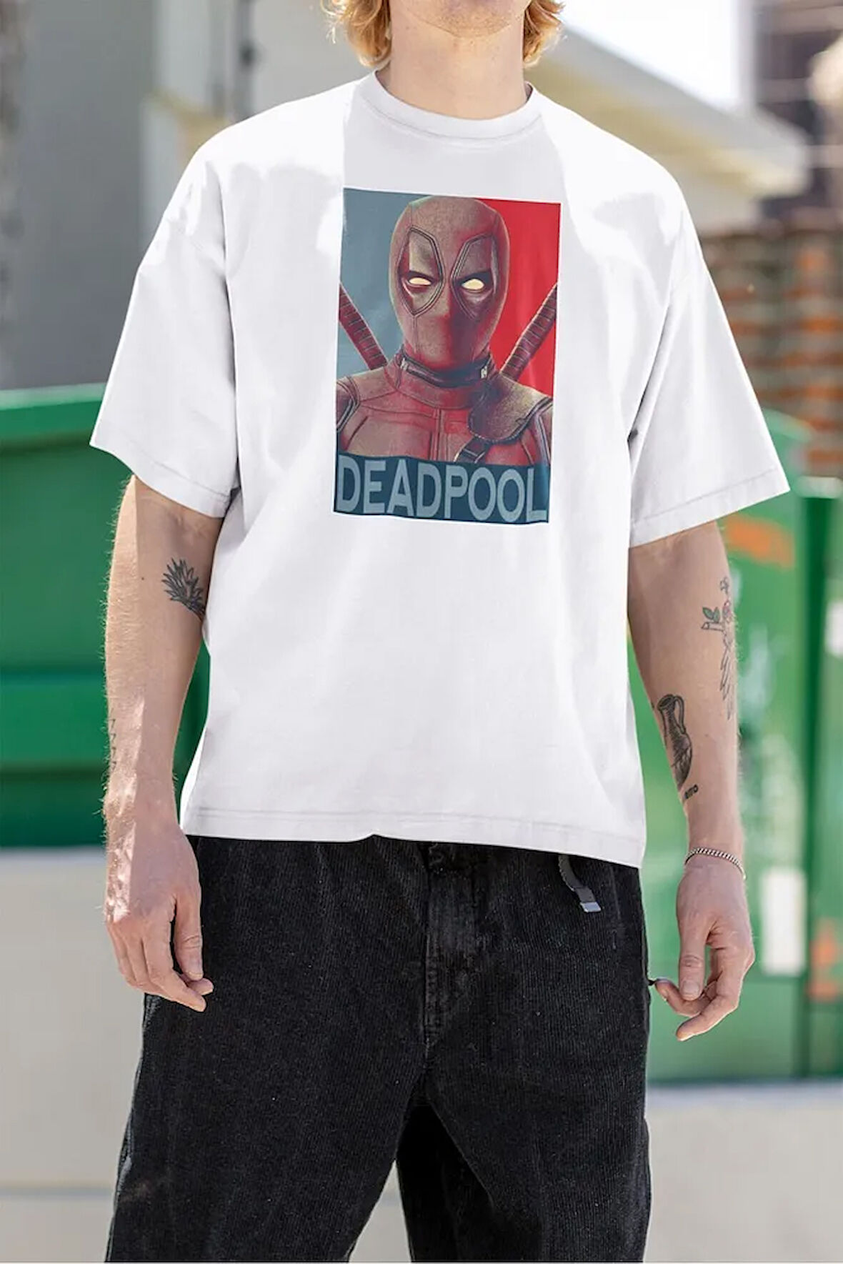 Film Kahramanı Deadpool Baskılı Unisex Oversize Marvel Tişört