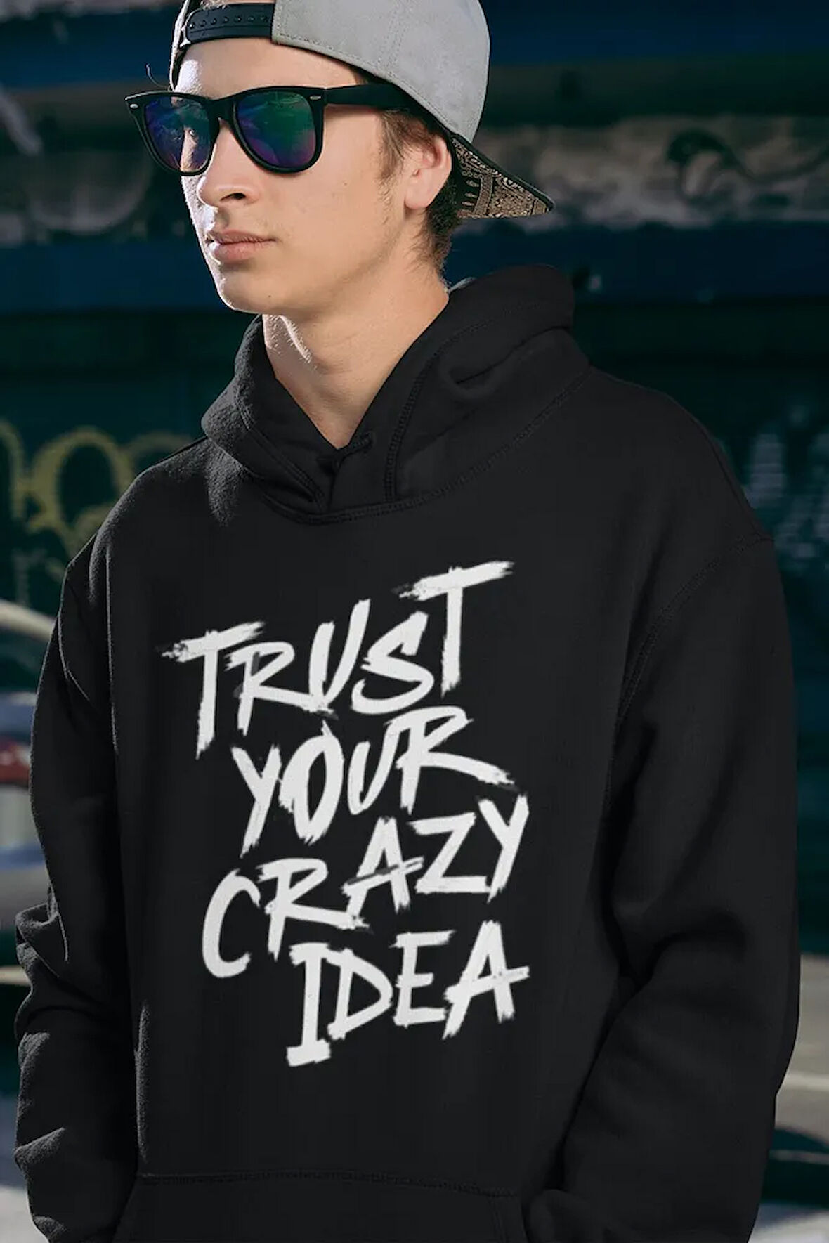 Trust Your Crazy Idea Yazılı Unisex Oversize Hoodie