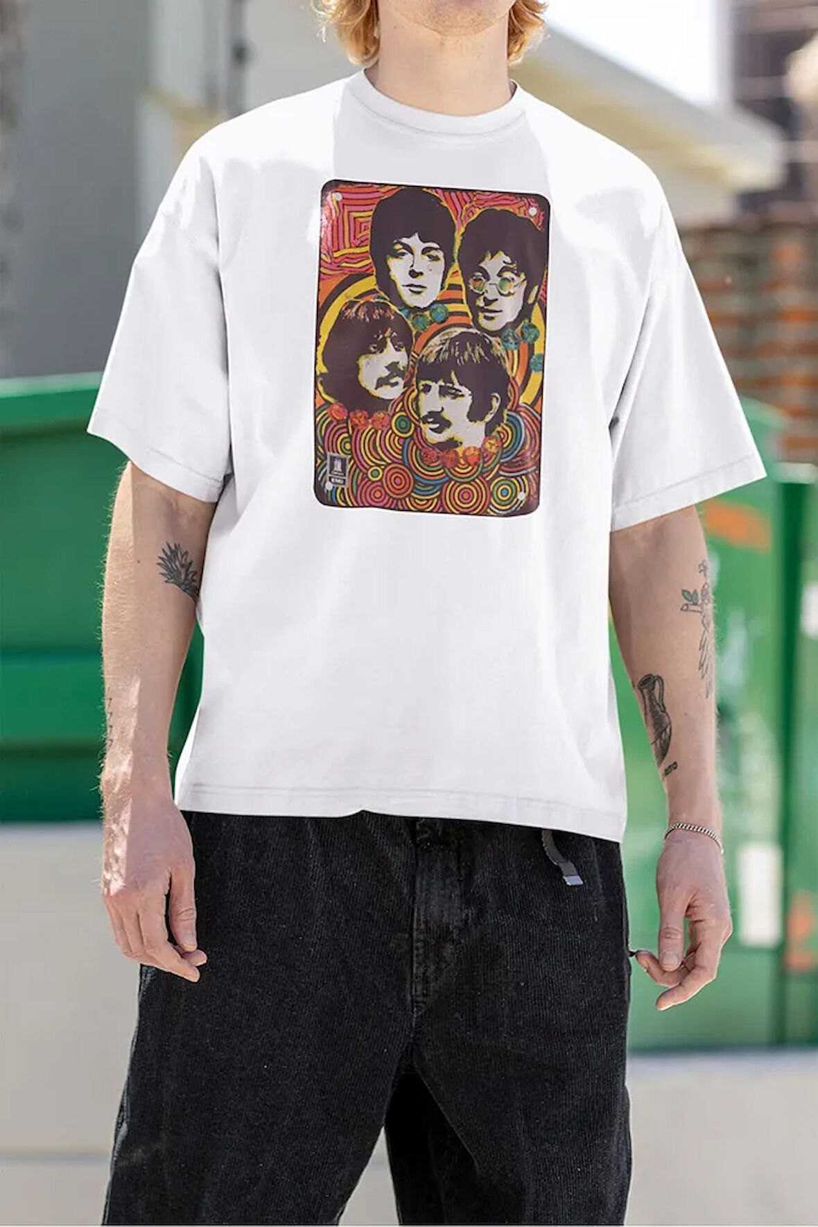 Tasarım The Beatles Baskılı Unisex Oversize Müzik Grubu Tişört