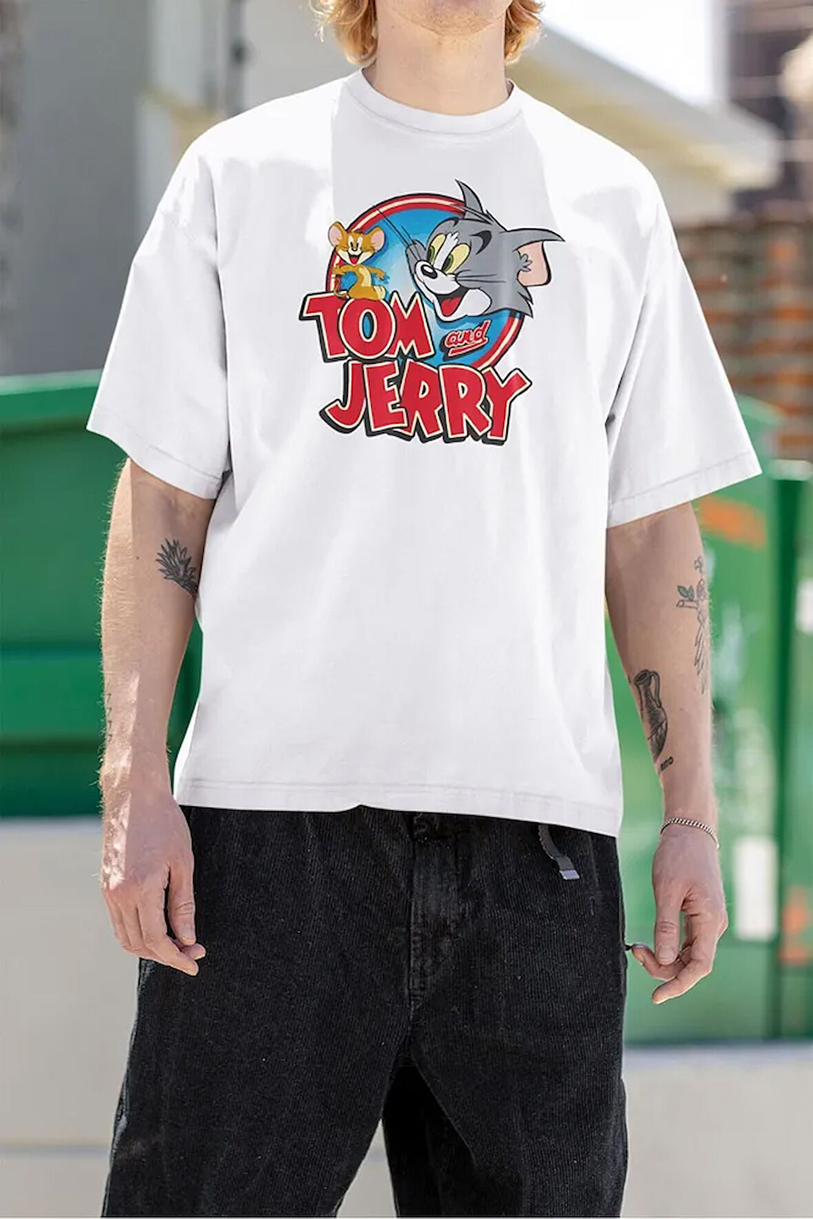 Tom And Jerry Baskılı Unisex Oversize Çizgi Film Tişört