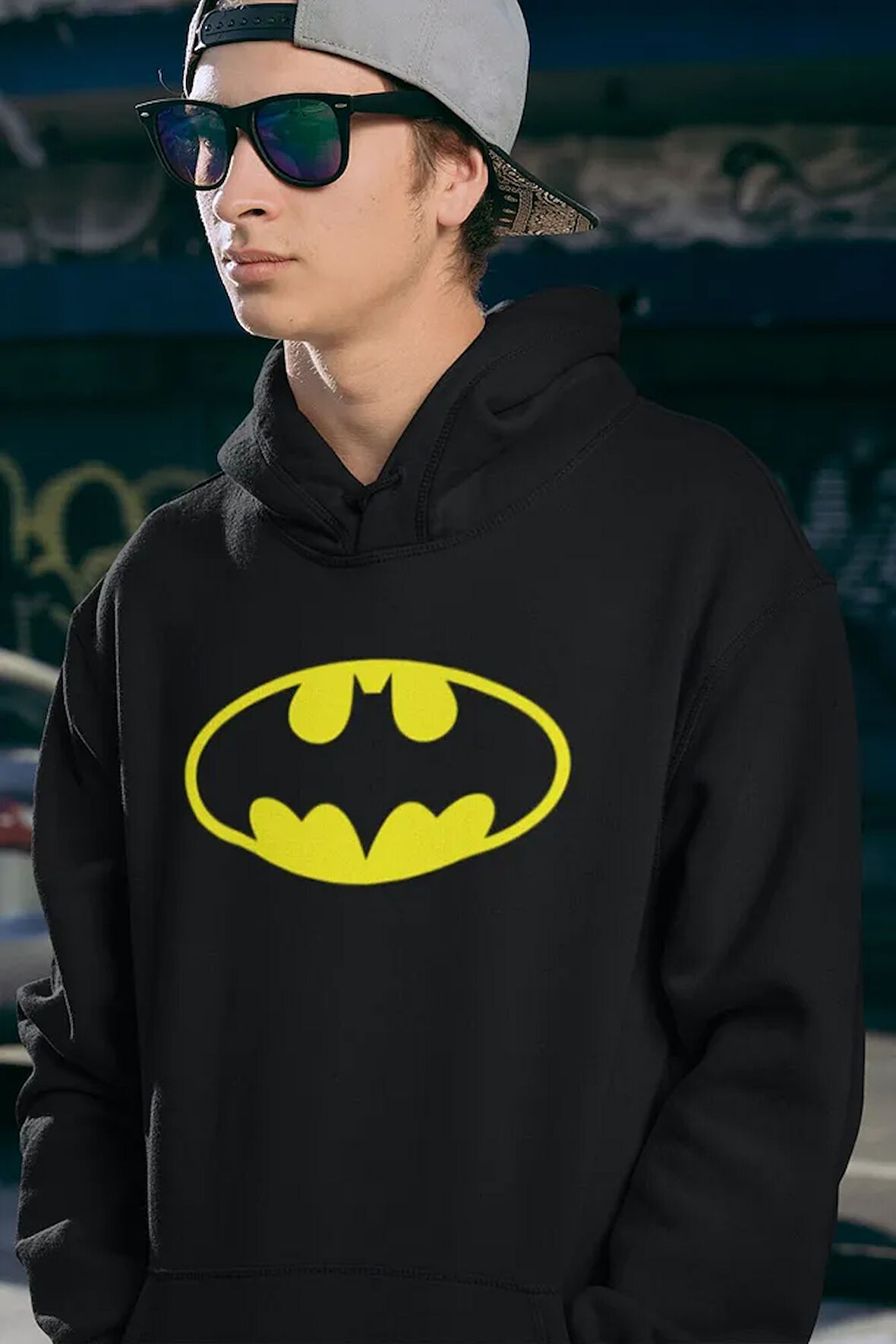Dc Batman Logo Baskılı Unisex Oversize Hoodie
