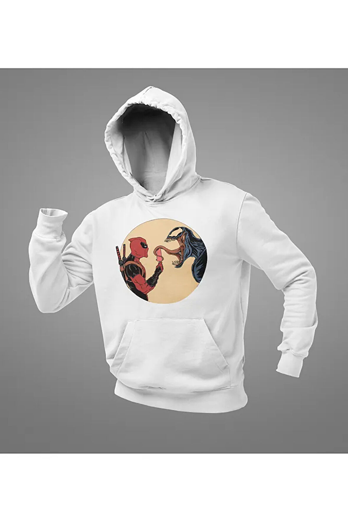Deadpool x Venom Marvel Karakterler Baskılı Unisex Oversize Hoodie