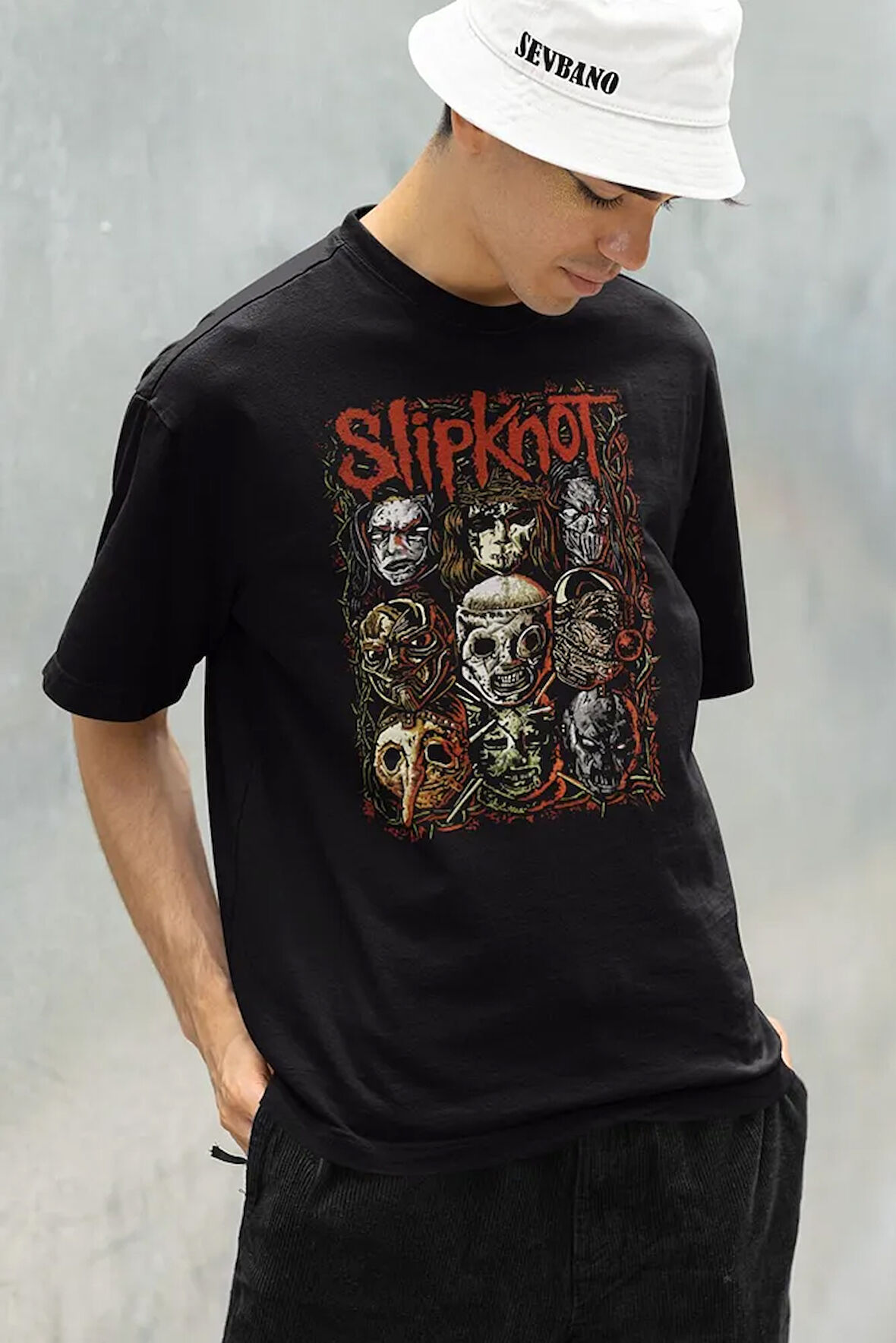 Kuru Kafa Slipknot Müzik Grubu Baskılı Unisex Oversize Tişört