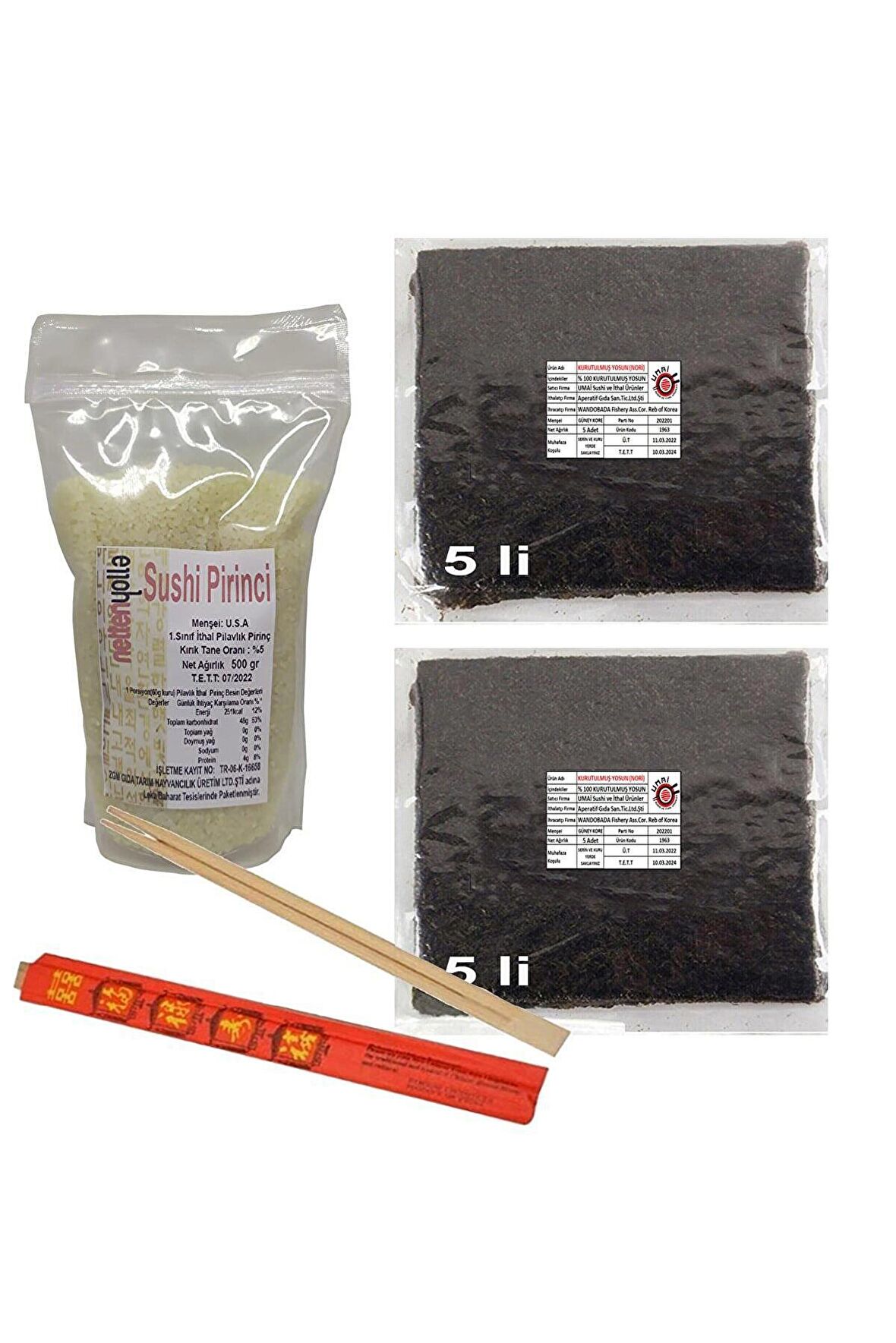 Suşi Pirinci + Doğal Sushi Nori 5lix2 set