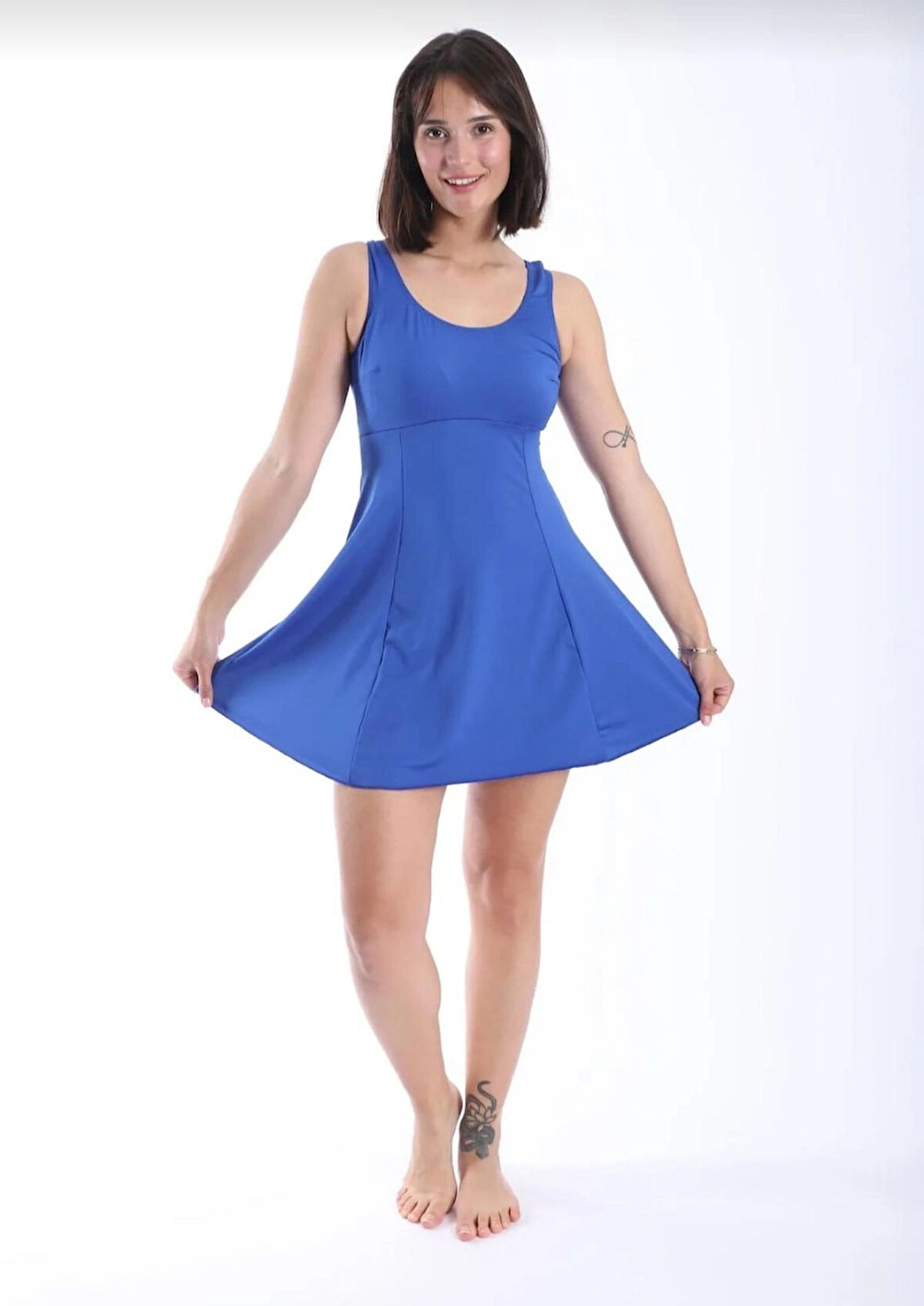 Kadın Düz Elbise Mayo Şortlu Saks 38-52