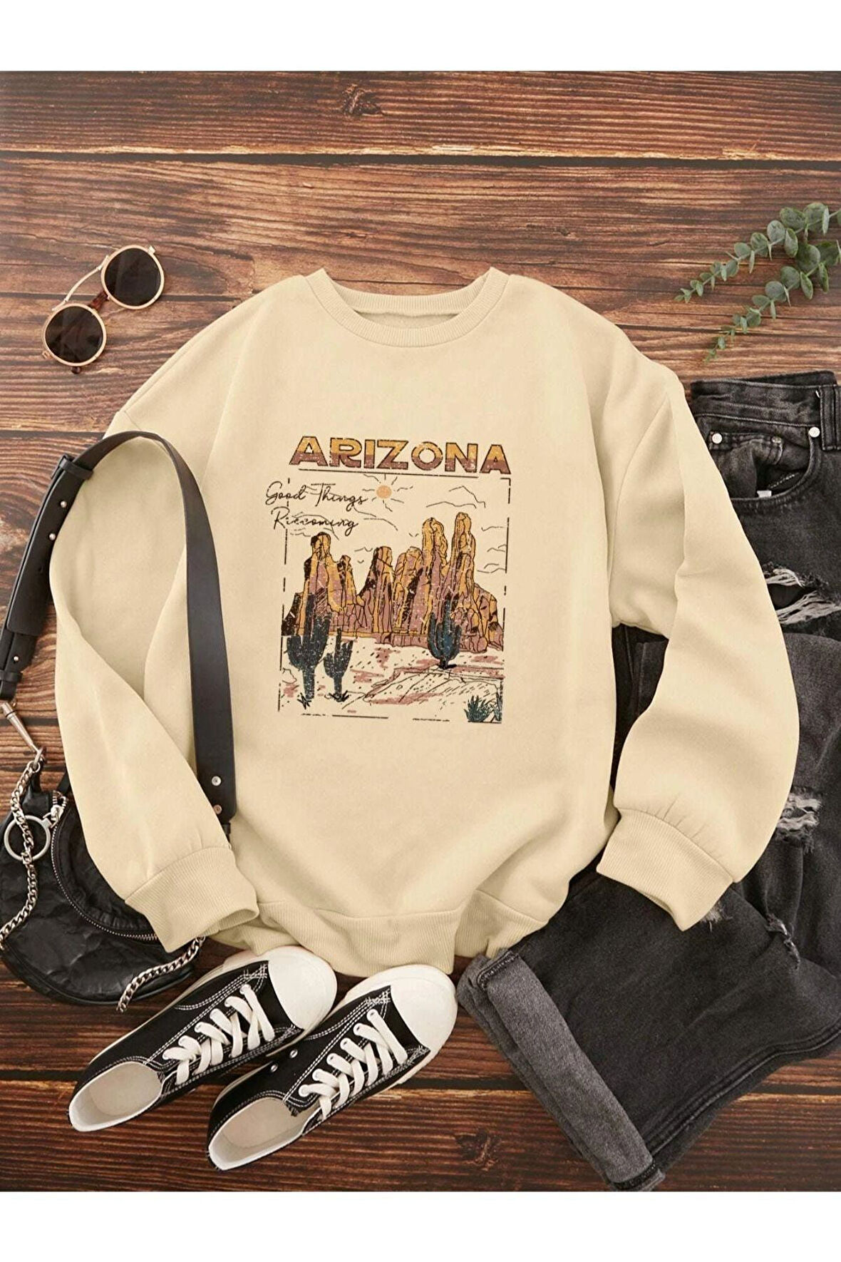 Unisex Arizona Bisiklet Yaka Sweatshirt