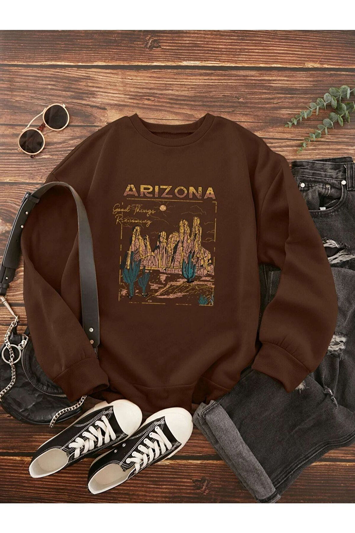 Unisex Arizona Bisiklet Yaka Sweatshirt
