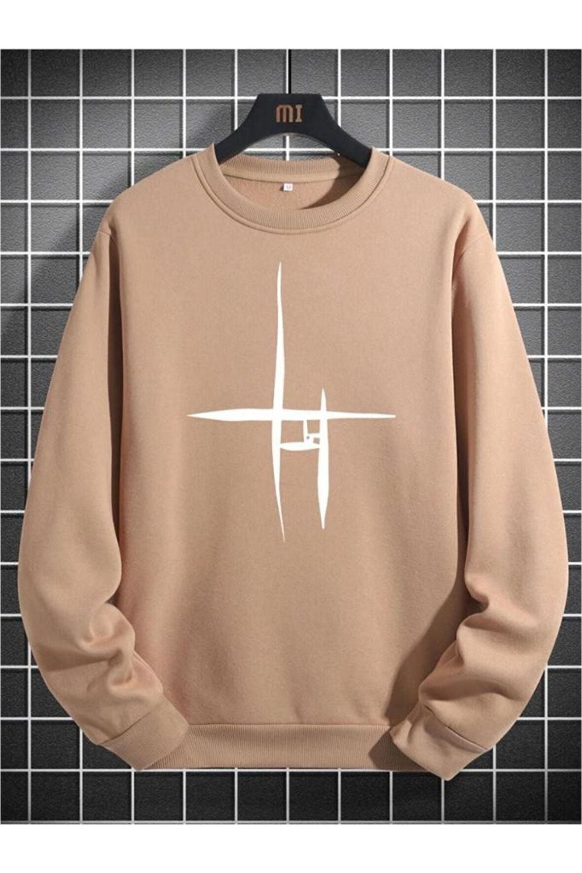 Unisex Çizgi Baskı Bisikletyaka Sweatshirt