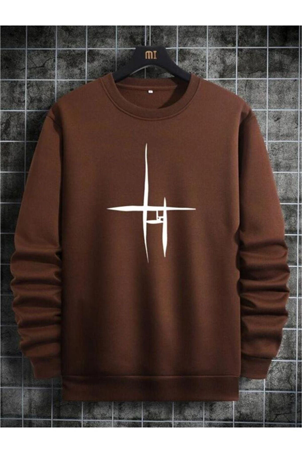 Unisex Çizgi Baskı Bisikletyaka Sweatshirt