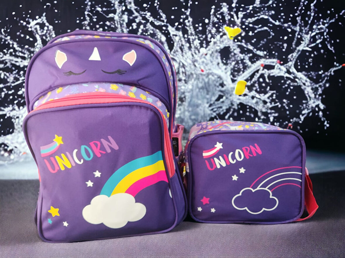 Unicorn Baskılı İlkokul Çantası ve Beslenme Çantası