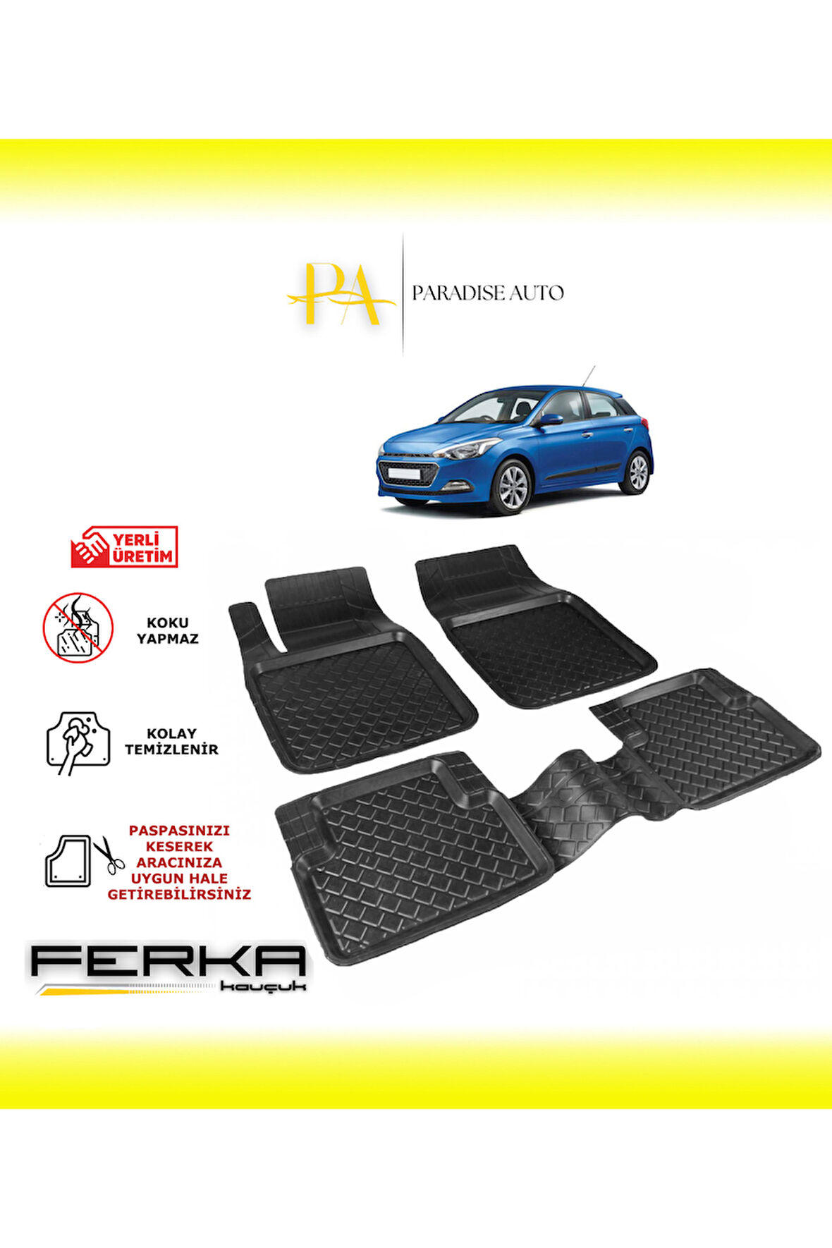 Hyundai i20 2 2014-2020 Uyarlanabilir Havuzlu Paspas