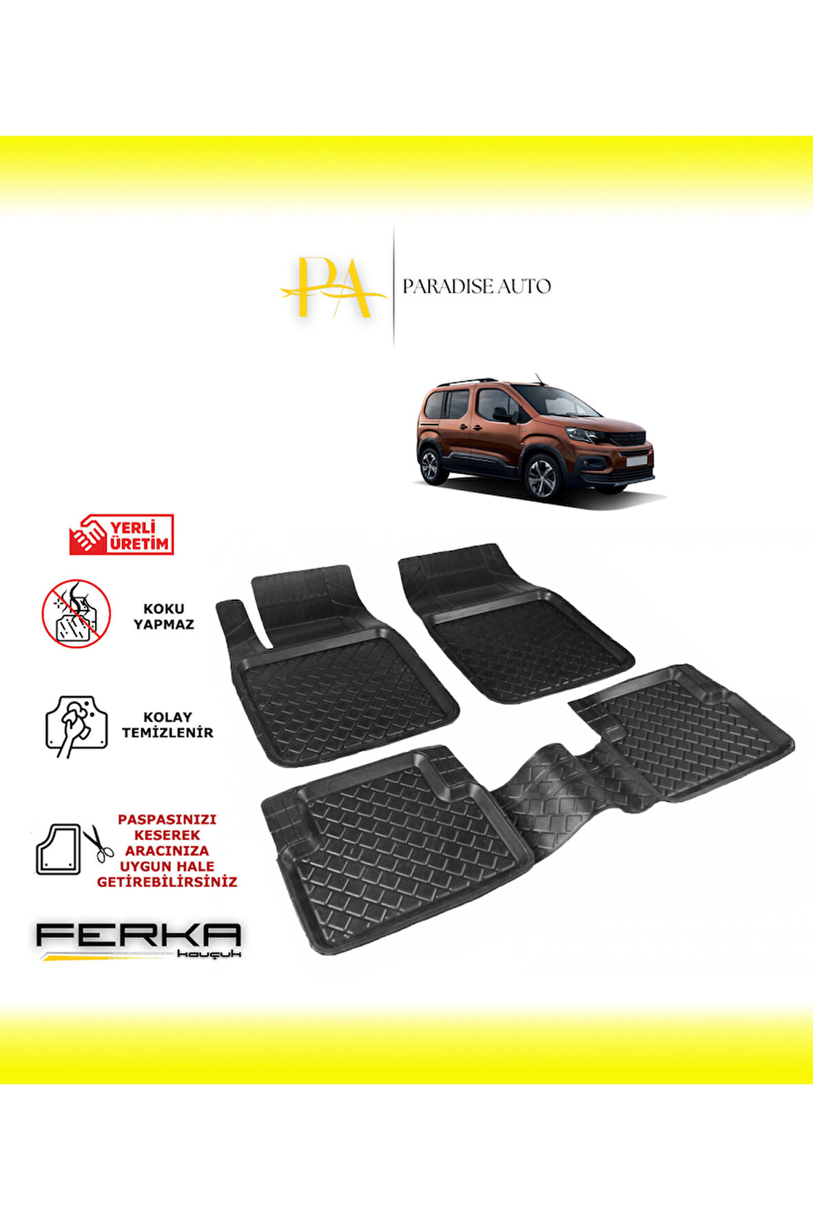 Peugeot Rifter 2019 ve Üstü Uyarlanabilir Havuzlu Paspas