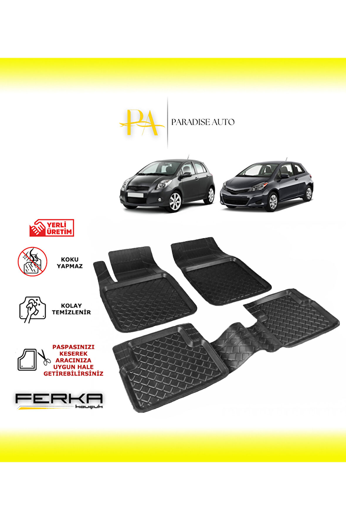Toyota Yaris 2-3 2005-2013 Uyarlanabilir Havuzlu Paspas
