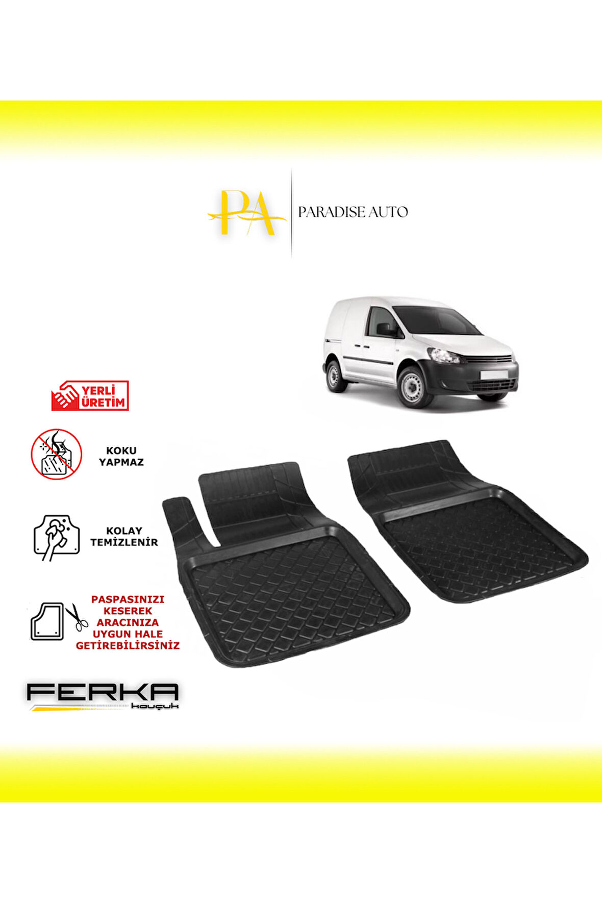 Volkswagen Caddy 3-4 Ön 2 Parça 2004-2018 Uyarlanabilir Havuzlu Paspas