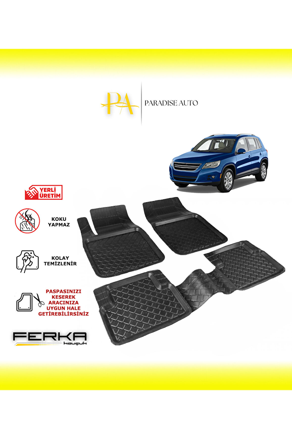 Volkswagen Tiguan 1 2007-2015 Uyarlanabilir Havuzlu Paspas