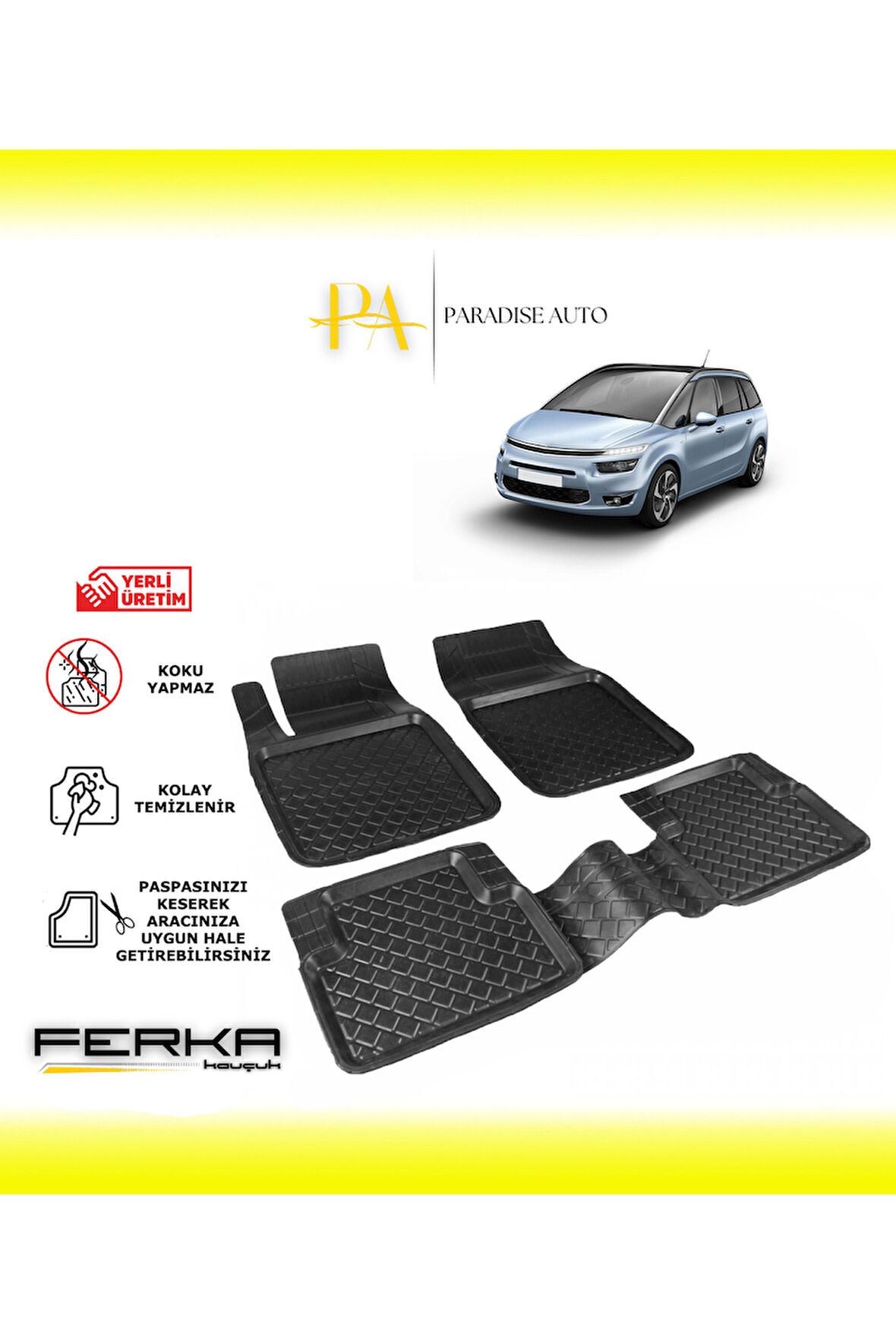 Citroen C4 Picasso 2013-2016 Uyarlanabilir Havuzlu Paspas