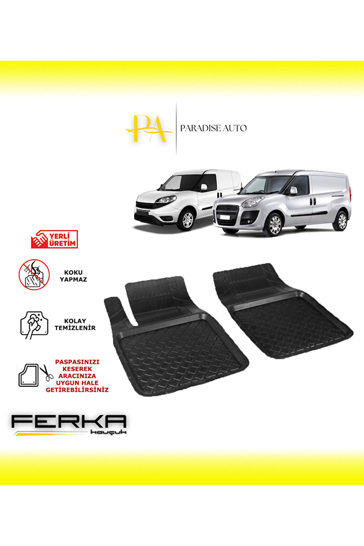Fiat Doblo Ön 2 Parça 2010-2019 Uyarlanabilir Havuzlu Paspas