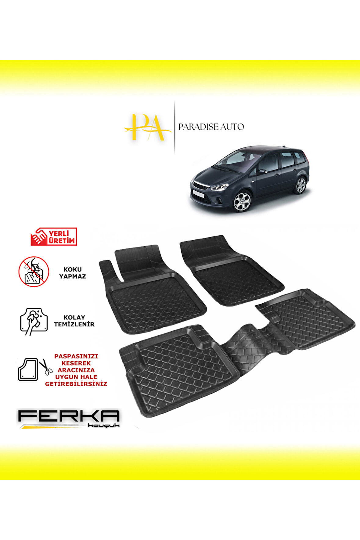 Ford C-Max 1 2002-2010 Uyarlanabilir Havuzlu Paspas