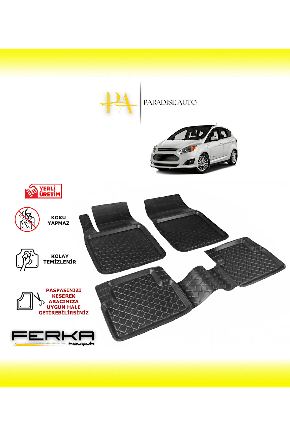 Ford C-Max 2 2011-2015 Uyarlanabilir Havuzlu Paspas