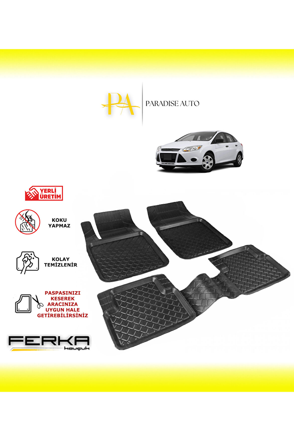 Ford Focus 3 2011-2015 Uyarlanabilir Havuzlu Paspas