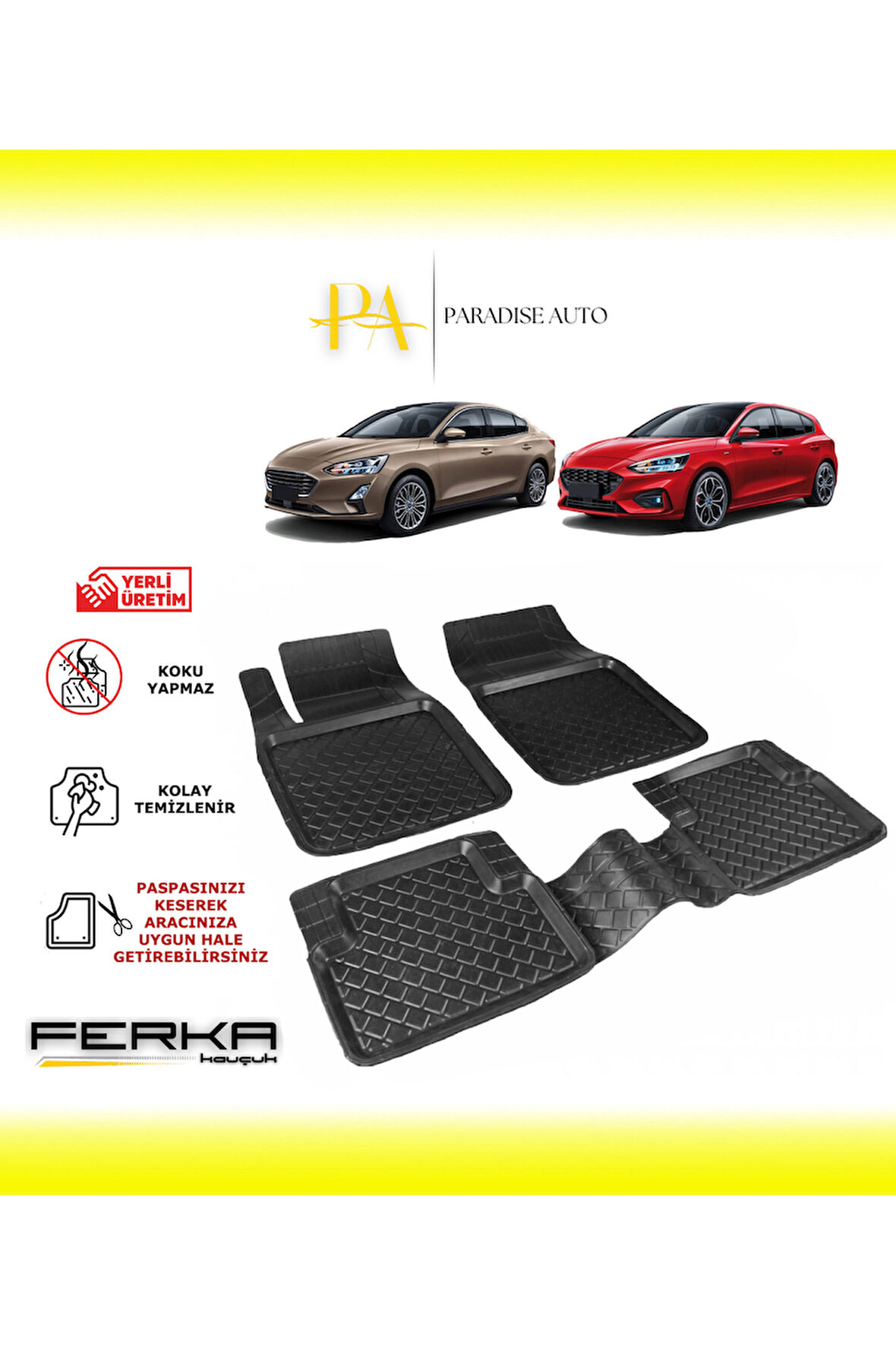 Ford Focus 4 Sedan 2019-2021 Uyarlanabilir Havuzlu Paspas