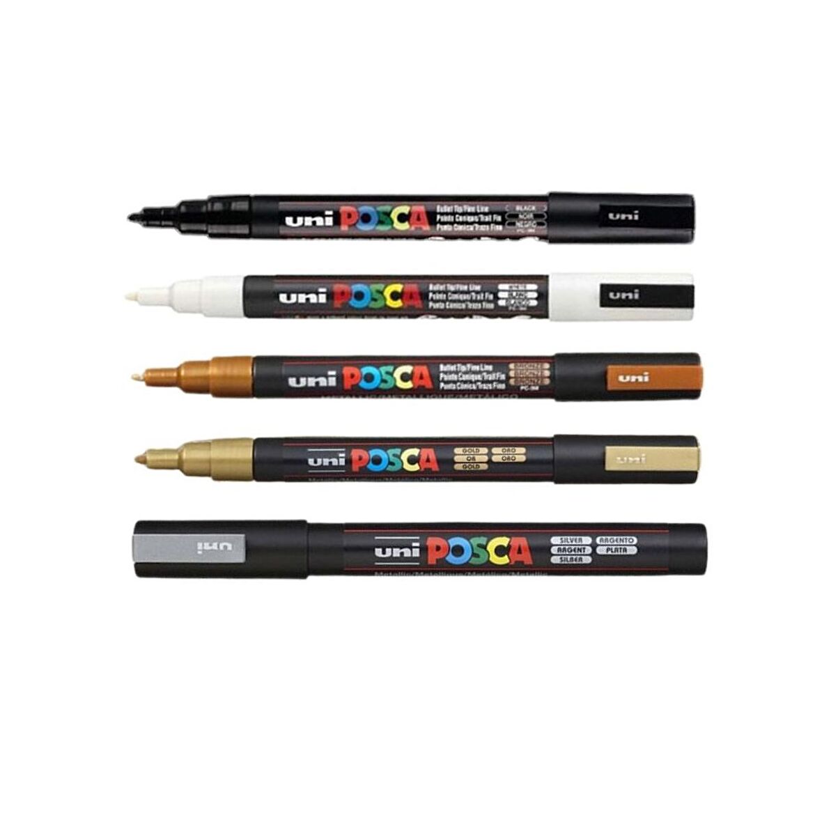 Uni  Posca Marker Kalem PC-3M (0.9-1.3mm) 5'li Set Metalik Renkler