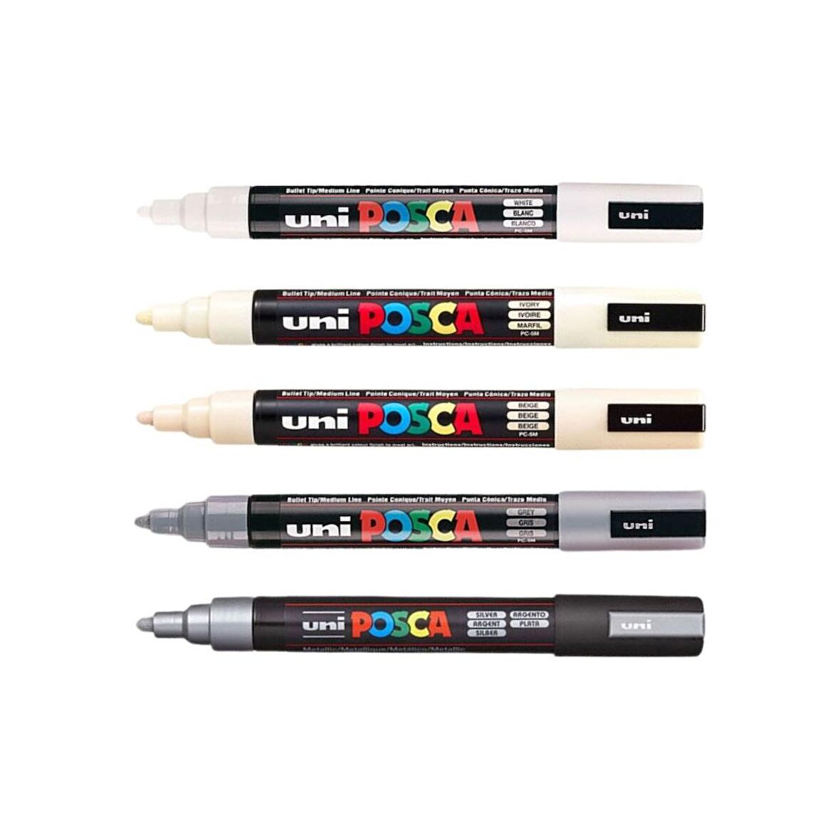 Uni Posca Marker Kalemi PC-5M (1.8-2.5mm) 5'li Set Beyaz Tonlar