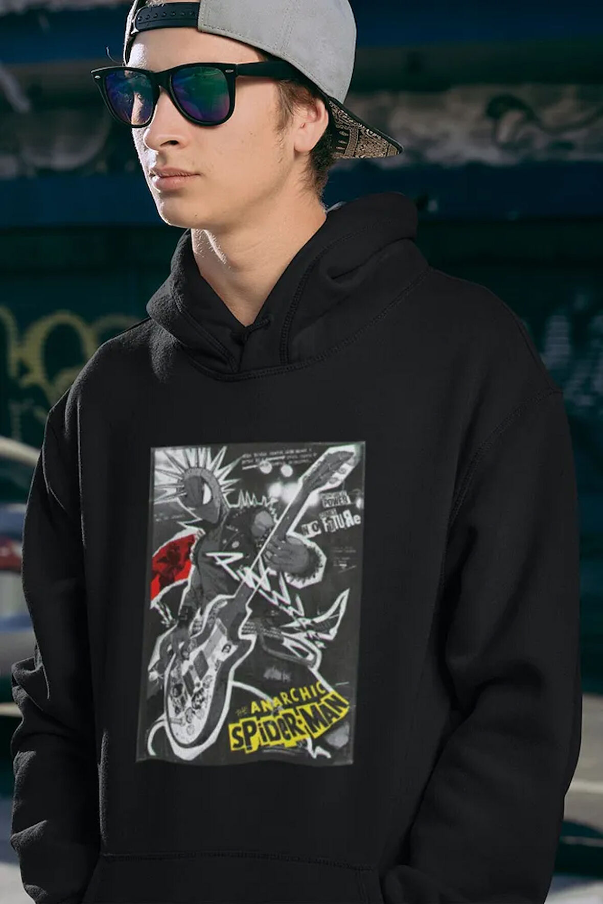 Anarchic Spider-Man Baskılı Unisex Oversize Hoodie