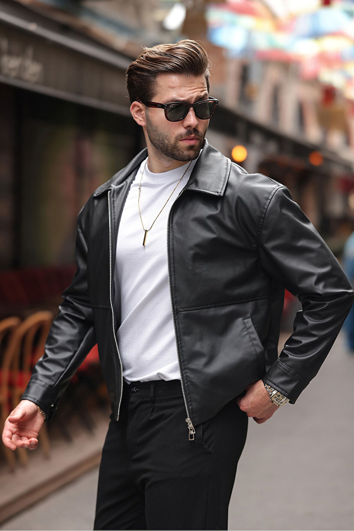 Basic Oversize Deri Ceket - Çift Fermuarlı İkonik Tasarım