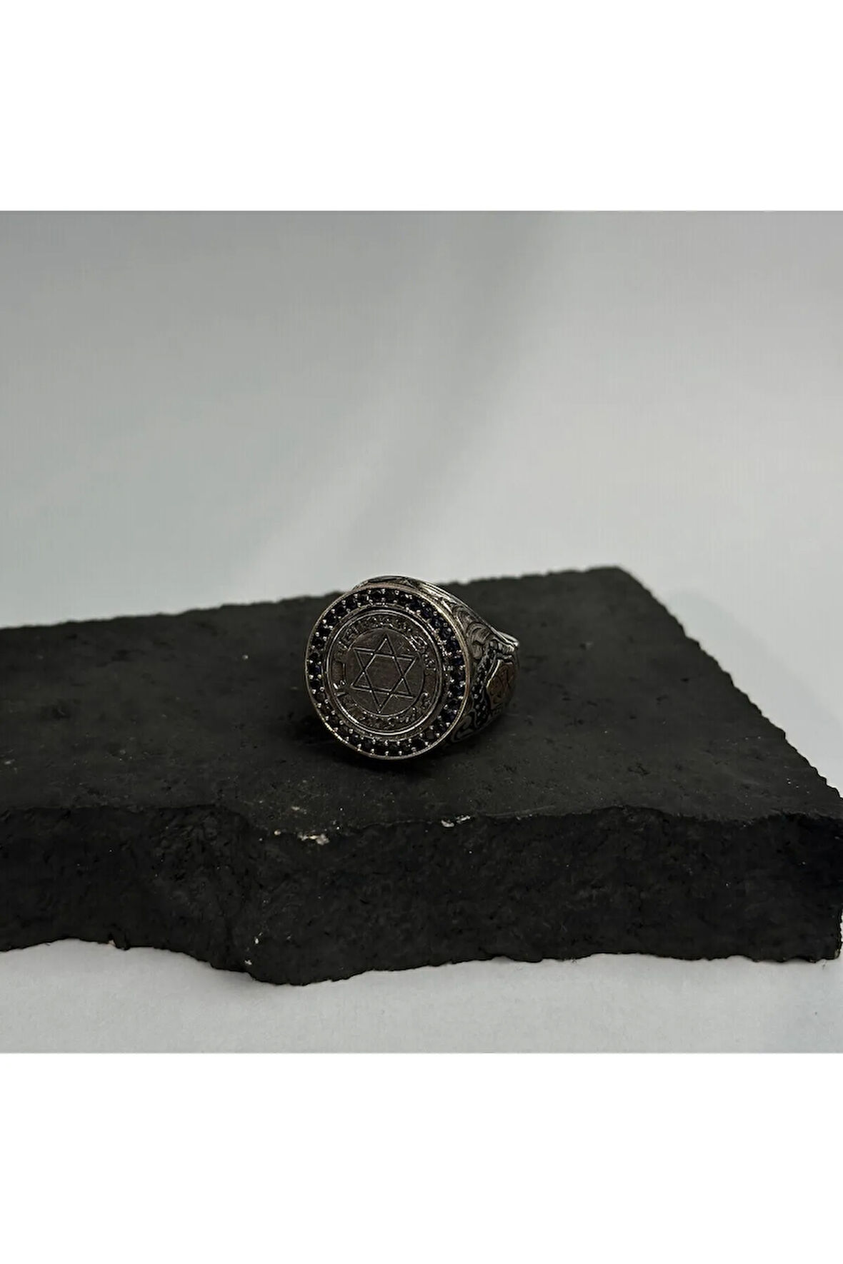 Gravür Yuvarlak Model Mührü Süleyman Gümüş Yüzük 925 gram