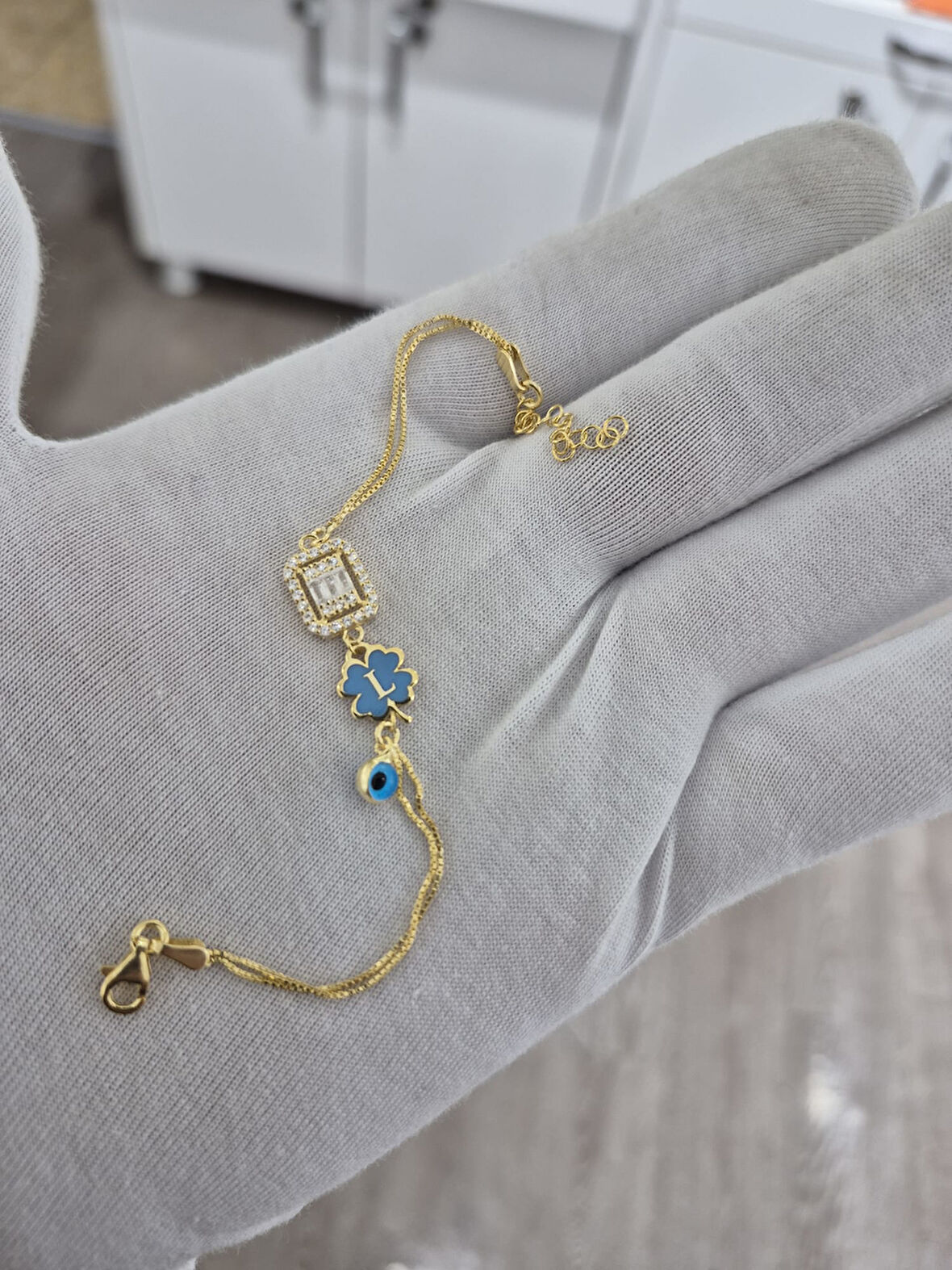 925 Ayar Papatya silver baget taşlı harf bileklik.nazar bileklik.rose.gold.rodaj