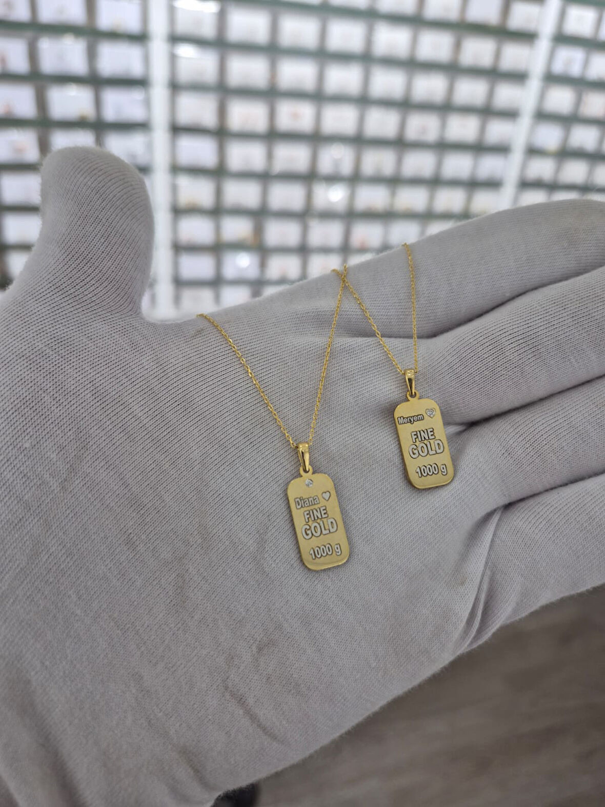 925 Ayar Papatya silver kişiye özel isimli 0,1 ct pırlanta külçe kolye.rose.gold.rodaj 