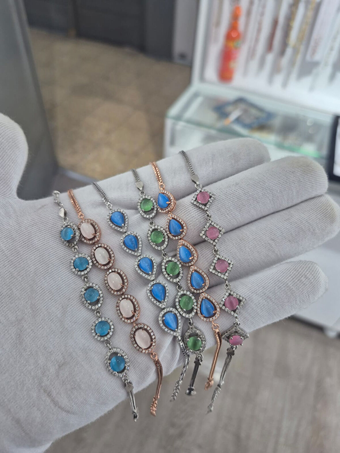 925 Ayar Papatya silver kedi gözlü taşlı ithal bileklik.rose.gold.rodaj