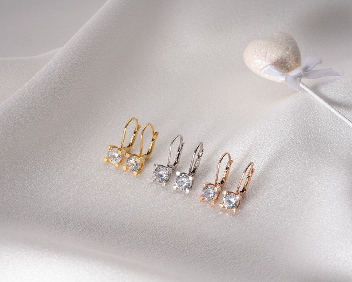 925 Ayar Papatya Silver Tektaş küpe.rose.gold.rodaj