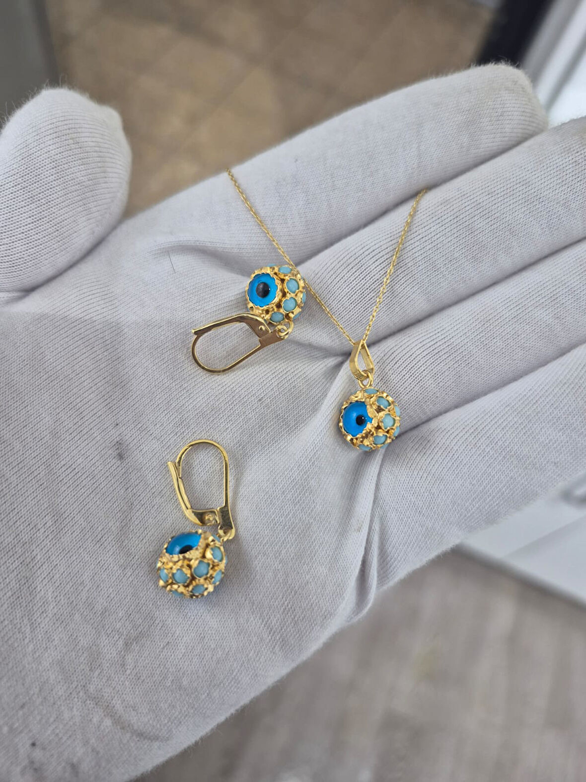 925 Ayar Papatya Silver firuze taşlı nazar göz takım.rose.gold.rodaj