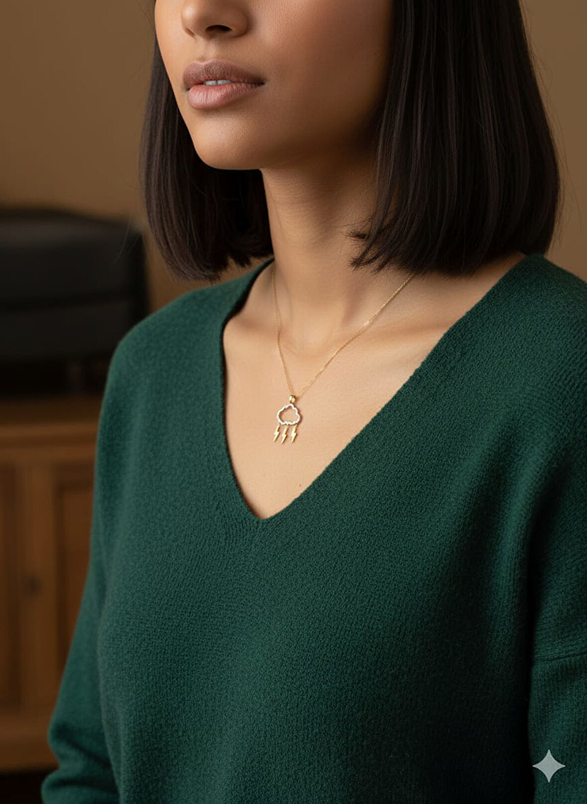 Papatya Silver 925 Ayar Kristal Kesimli Bulut Kolye